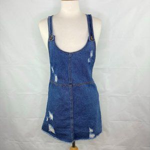 Tinsel Distressed Denim Overall Mini Dress, XS